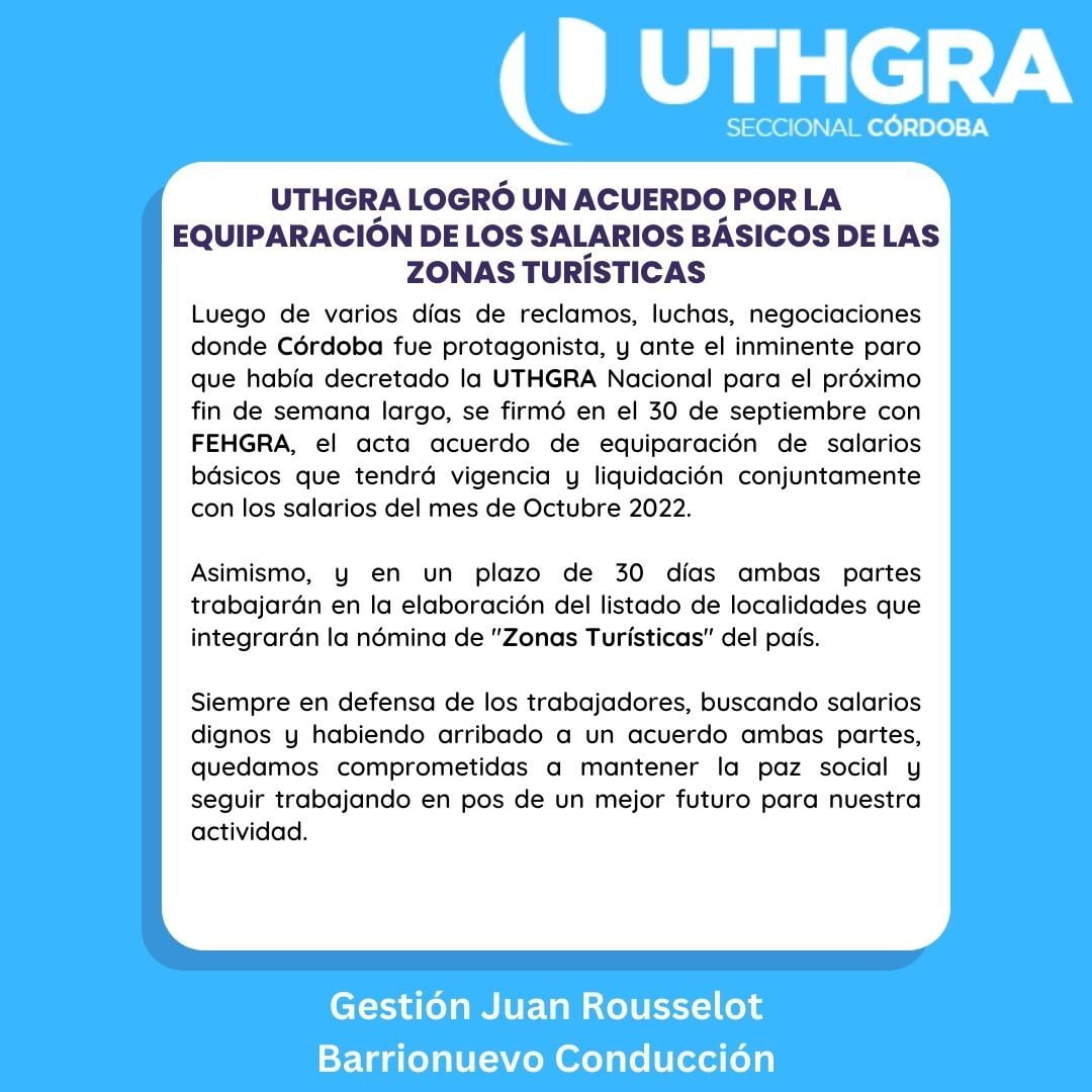 UTHGRA logró un acuerdo por la equiparación de los salarios